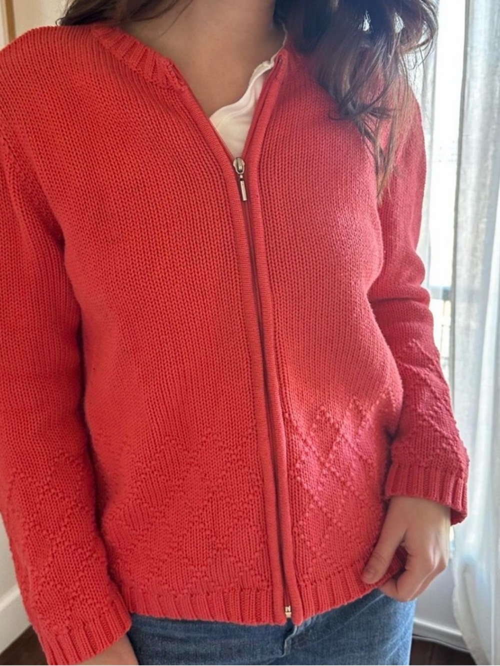 Women’s Coral Zip-Front Knit Cardigan